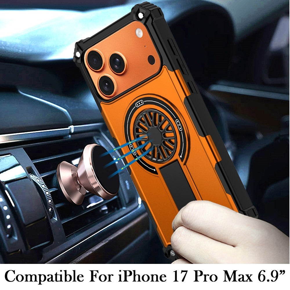 For Apple iPhone 17 Pro Max (6.9") Texture Design Invisible Kickstand Case, MagSafe Compatible Hybrid Shockproof Cover, Car Mount Friendly Case Cover Cosmic Orange