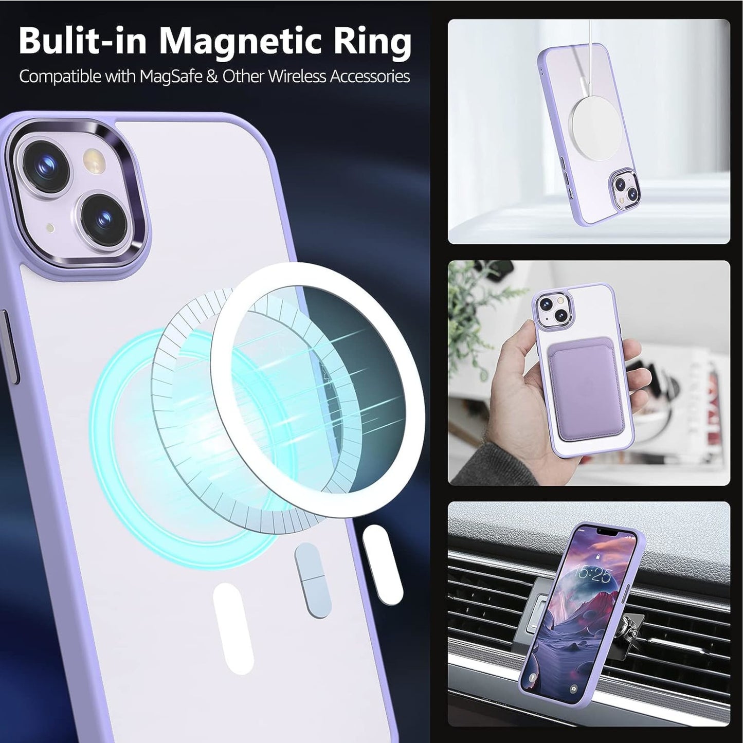 For Apple iPhone 15 (6.1") Compatible with MagSafe [Strong Magnetic] Slim Translucent Matte Back TPU Shockproof  Phone Case Cover