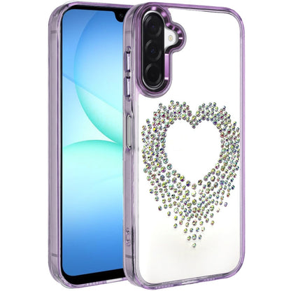 For Apple iPhone 17E /16E Angel Hearts Bling Glitter Diamond Hybrid TPU Cover, Colorful Frame Shockproof Protective Back Case Cover Purple