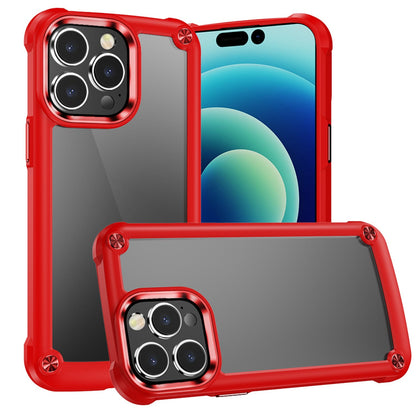 For Apple iPhone 12 Pro Max Hybrid Transparent Rubber with Metal Buttons & Camera Edges Hard TPU Corner Frame Bumper Case Cover Red