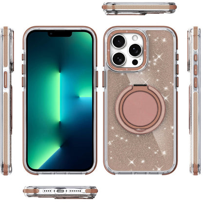 For Apple iPhone 13 Pro Slim Bling Glitter Sparkly Shimmer Hybrid with Magnetic Ring and 360° Rotational Stand [Compatible with Magsafe] Case Cover