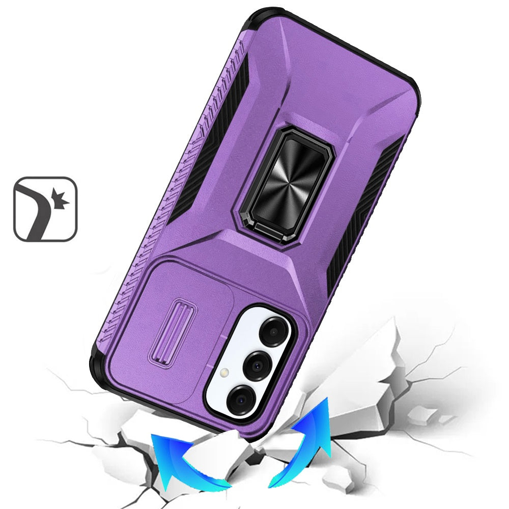 For Samsung Galaxy S25 FE, S25 Fan Edition Case, Camera Cover with Magnetic Rotation Ring Stand, Military Grade Hybrid Hard TPU Shockproof Case Cover