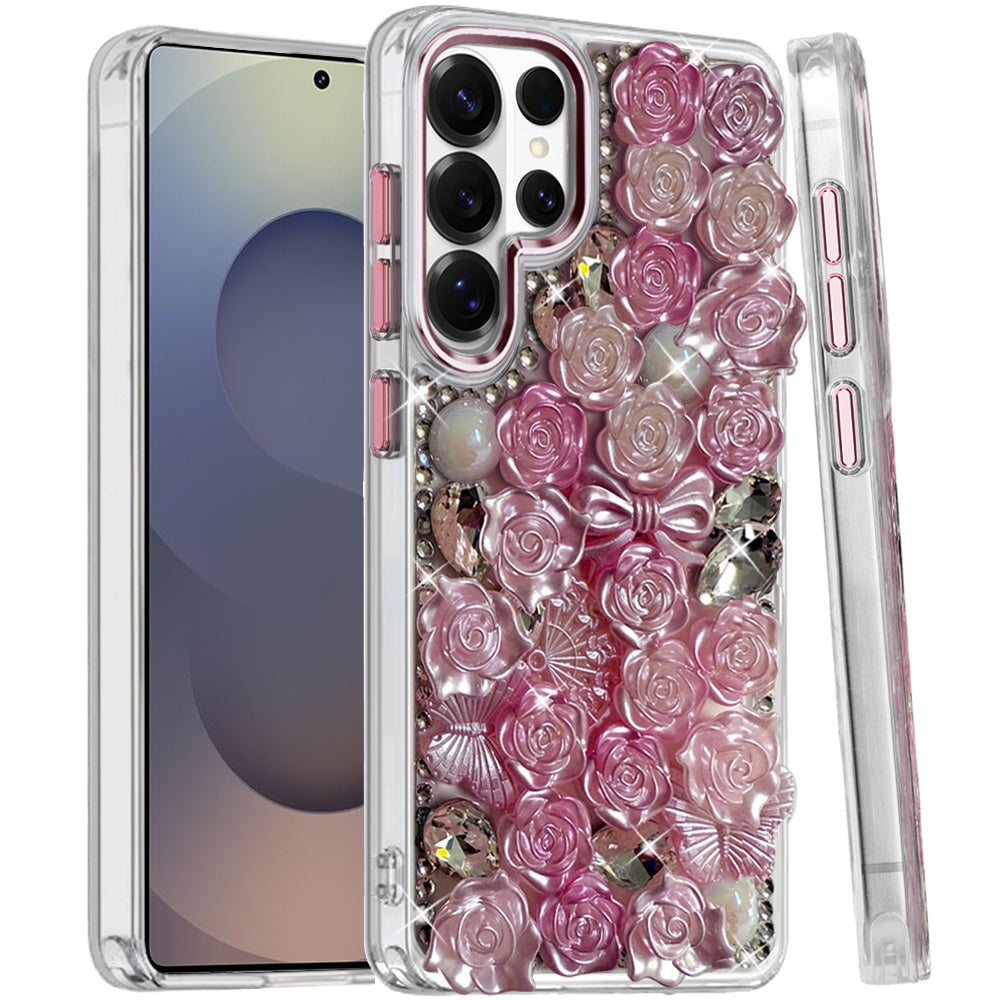 For Samsung Galaxy S25 Ultra Muti-Color Floral Fashion Bling Crystal 3D Full Diamonds Stones Sparkle Rhinestone Glitter Hybrid Case Cover
