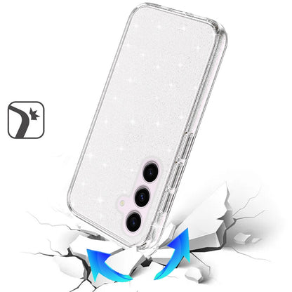 For Samsung Galaxy S25 /S24 Transparent Glitter Shiny Sparkle Bling TPU Rubber Hard Back Hybrid Frame Shockproof Case Cover Clear