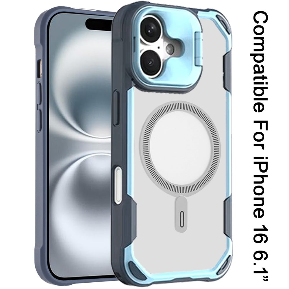 For Apple iPhone 16 (6.1") Magnetic Circle Hybrid with Camera Stand, Compatible with MagSafe, Shockproof Protective Case Cover