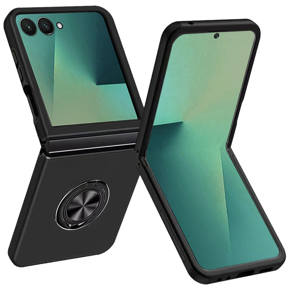 For Samsung Galaxy Z Flip 7 Hybrid 360 Degree Rotatable Metal Invisible Ring Stand Holder Slim Fit Magnetic Car Mount Shockproof Case Cover