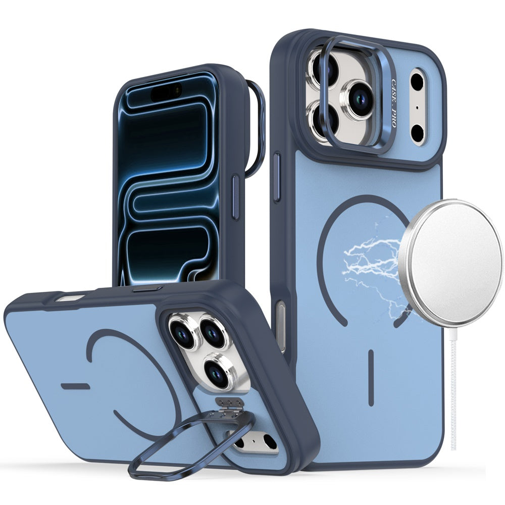 For Apple iPhone 17 Pro (6.3") Magnetic Matte Metal Camera Stand Hybrid Drop Protection Durable Shockproof Slim Fit Design Case Cover