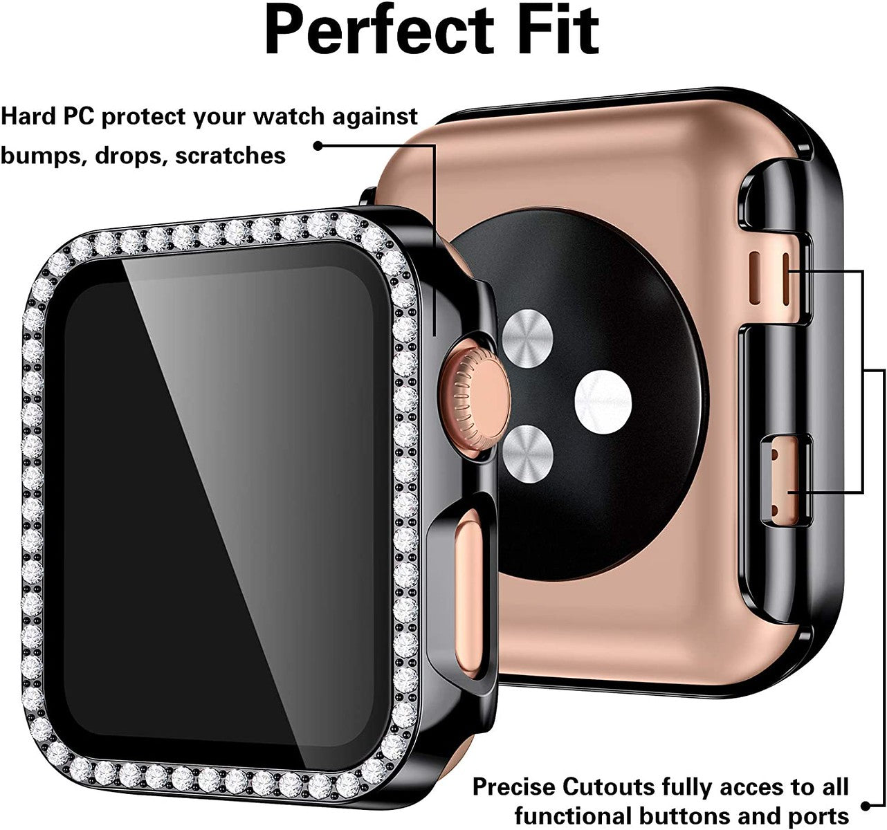 For Apple Watch Size 46mm Luxury Bling Cover Diamond Electroplate Rhinestone Bumper Protective Frame with Tempered Glass Screen Protector Case Cover