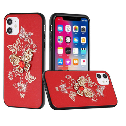 For Samsung Galaxy A36 Diamonds 3D Butterfly Bling Sparkly Glitter Ornaments Engraving Hybrid Metal Fashion Case Cover Red Garden Butterflies