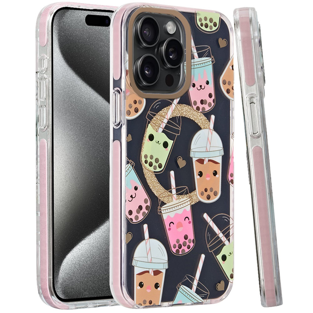 For Apple iPhone 16 Plus (6.7") Floral Pattern Design Cute Clear Hybrid Compatible with Magsafe Double Layer Soft TPU Hard PC Case Cover