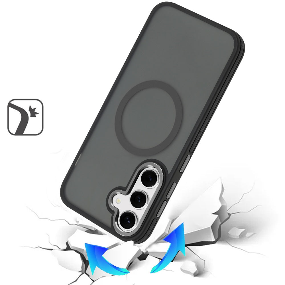 For Apple iPhone 17E /16E Frosted Translucent Back Hybrid Case with Magnetic Circle; MagSafe Compatible, Military Grade Shockproof, Slim Design Case Cover Black
