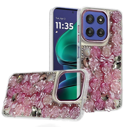 For Motorola Moto G Stylus 5G 2026 /2025 3D Diamond Floral Roses Flower Bling Stone Hybrid, Sparkly Rhinestone Gemstone Back Shockproof Case Cover