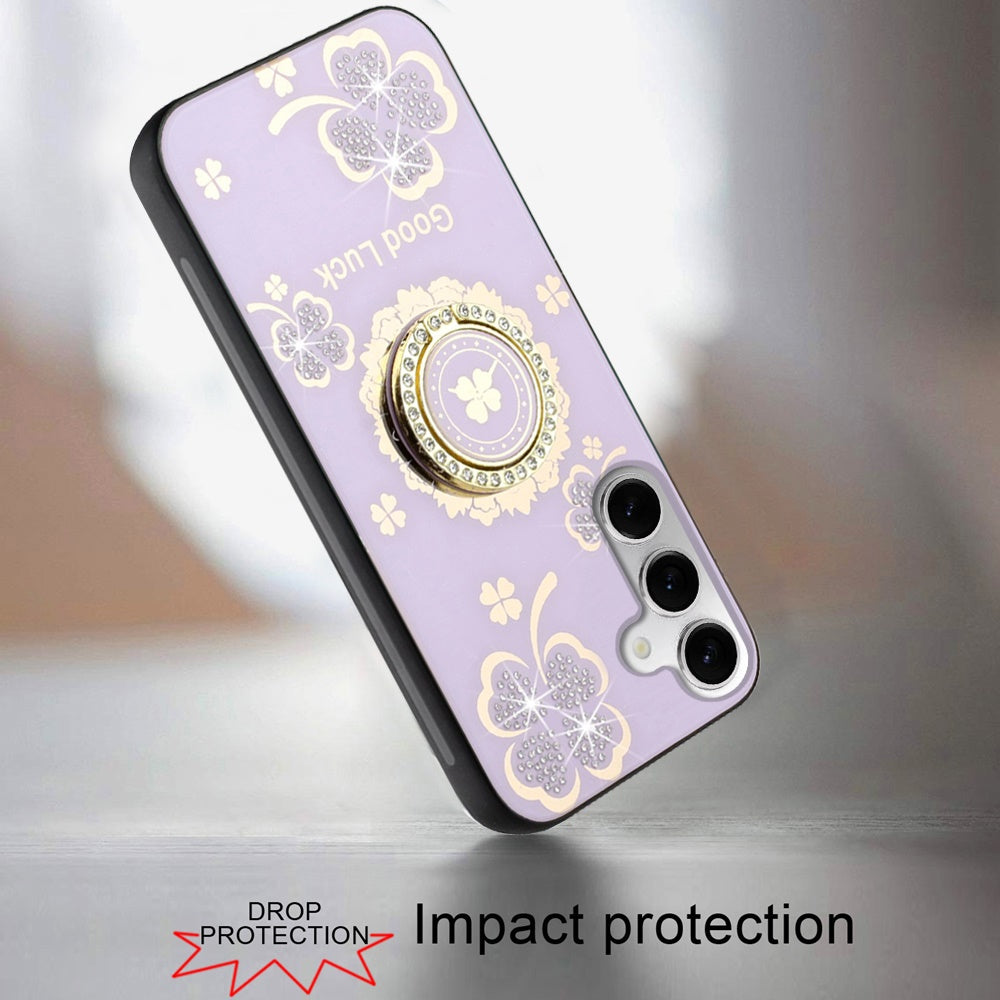 For Samsung Galaxy S25 FE, S25 Fan Edition Diamonds 3D Fashion Bling Sparkly Glitter Ornaments Engraving Hybrid with Ring Stand Case Cover