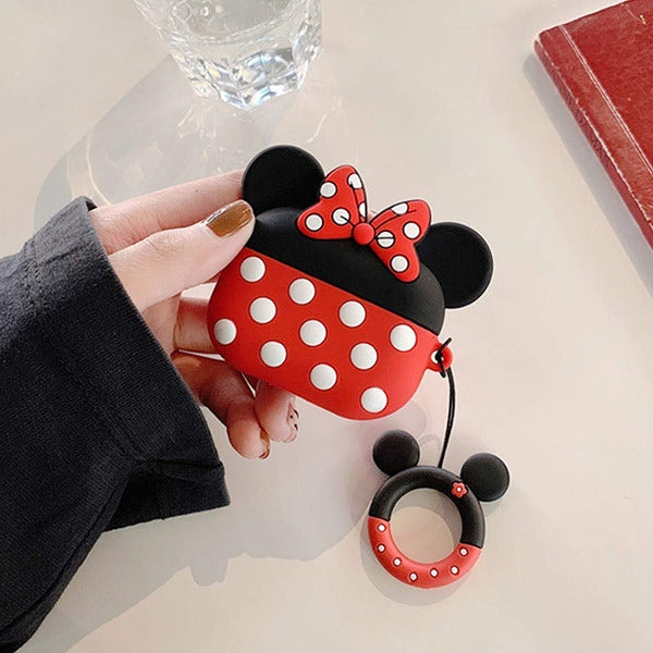 For Airpods Pro 3 Hybrid Cute 3D Fun Design Silicone Skin Cartoon Animal with Keychain Buckle Holder Rubber TPU Soft Case Cover Minnie