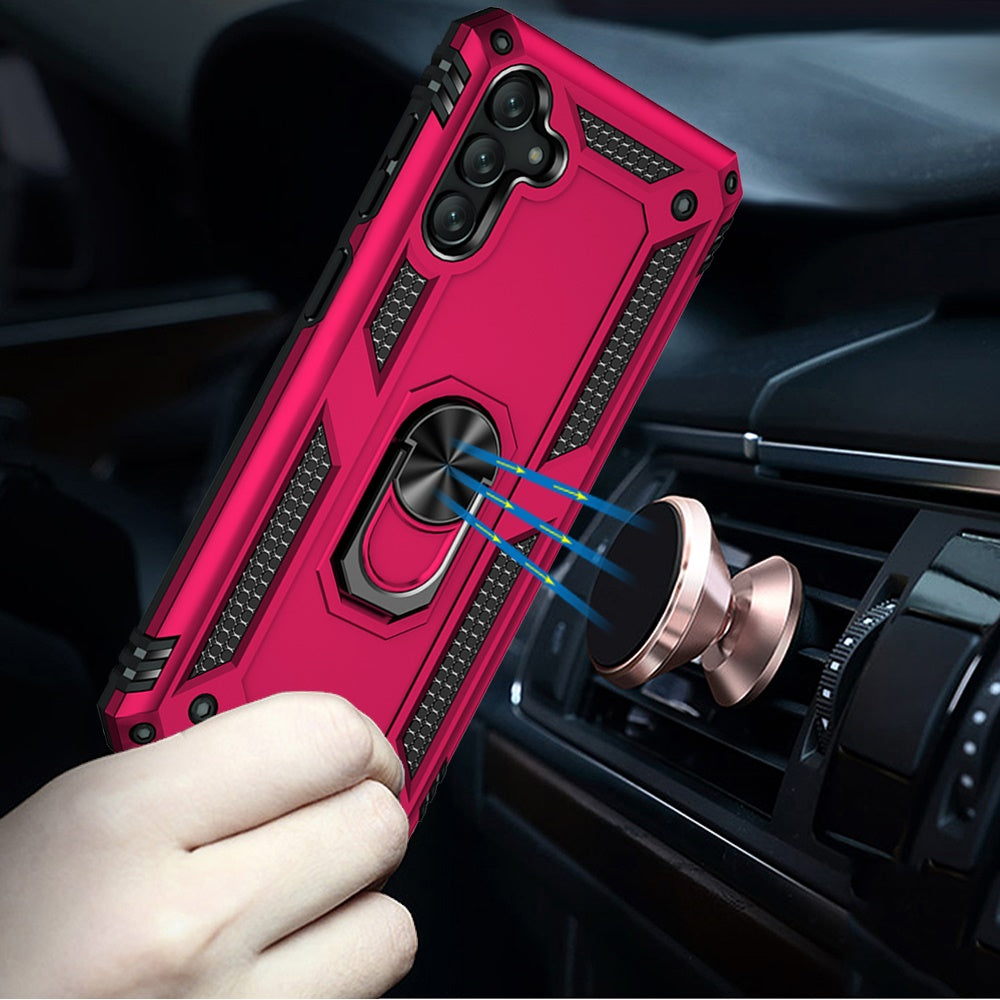 For Samsung Galaxy A26 Hybrid Shockproof Durable 360 Degree Rotatable Ring Stand Holder Kickstand Fit Magnetic Car Mount Case Cover Hotpink