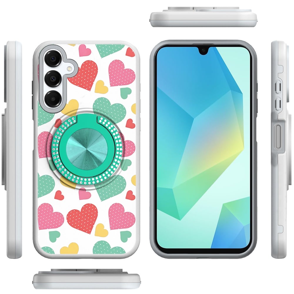 For Samsung Galaxy A16 5G Pattern Design Hybrid with Invisible Ring Stand & Magnetic Back, Shockproof Protective Grip Case Cover