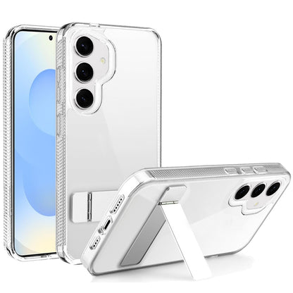For Samsung Galaxy S25+ /S25 Plus /S24+ Plus Transparent with Sturdy Metal Kickstand Hybrid Dual Layer Tough Shock-Absorbent Slim Fit Hard PC + TPU Case Cover Clear