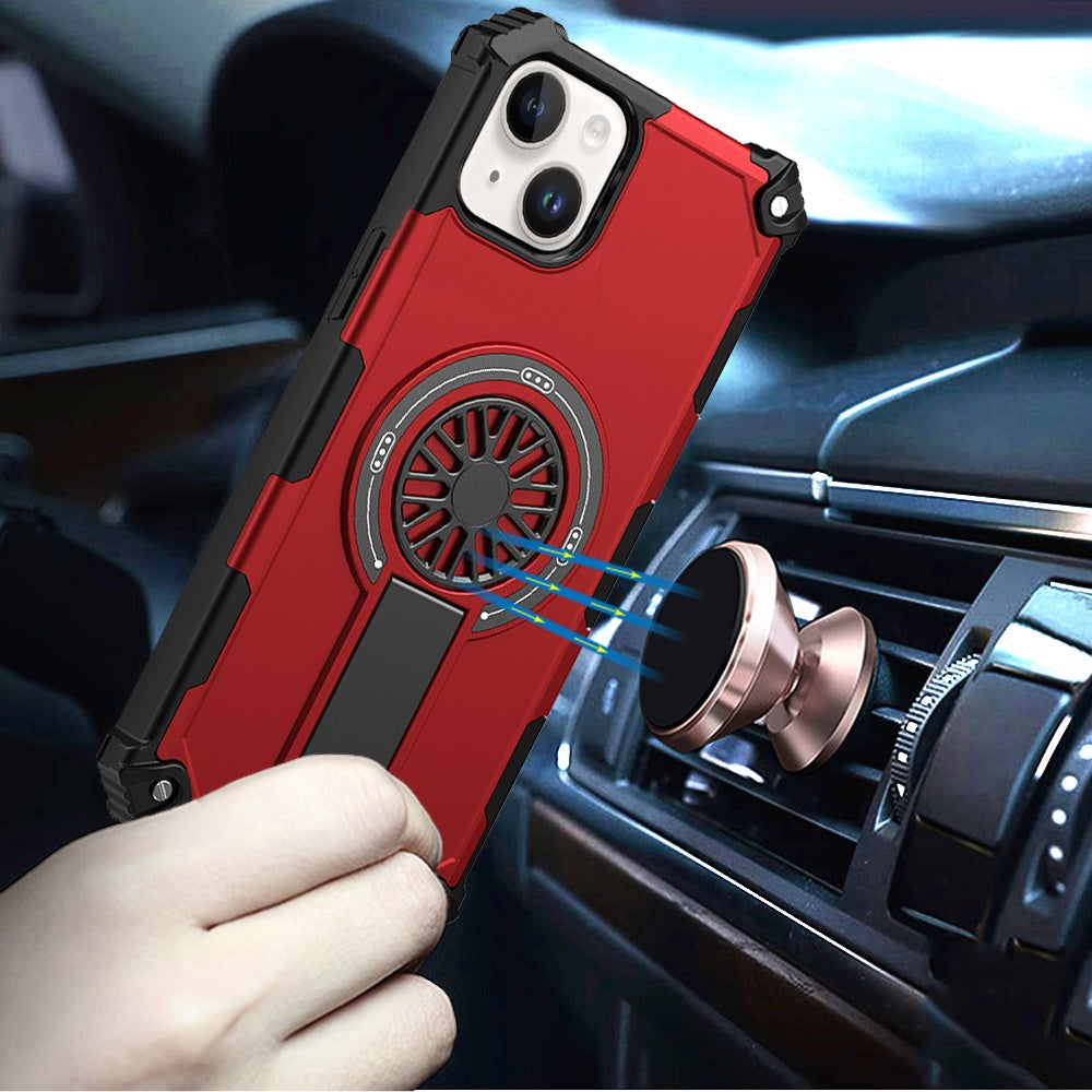 For iPhone 15 (6.1") Texture Design Invisible Kickstand Case, MagSafe Compatible Hybrid Shockproof Cover, Car Mount Friendly Case Cover