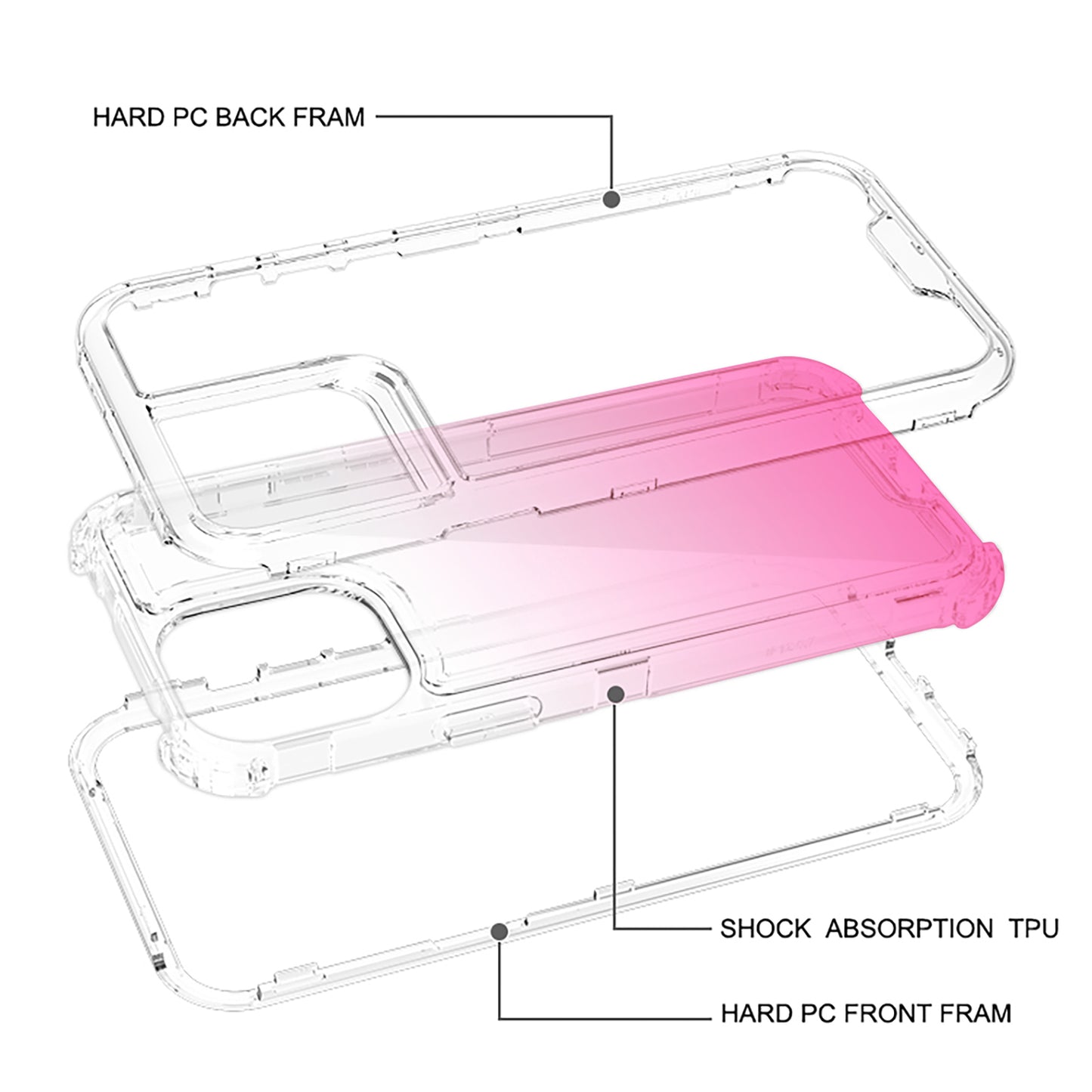 For Samsung Galaxy A26 Hybrid 3-in-1 Clear Case - Two-Tone Transparent Shockproof TPU + Hard Protective Frame Case Cover Clear + Pink