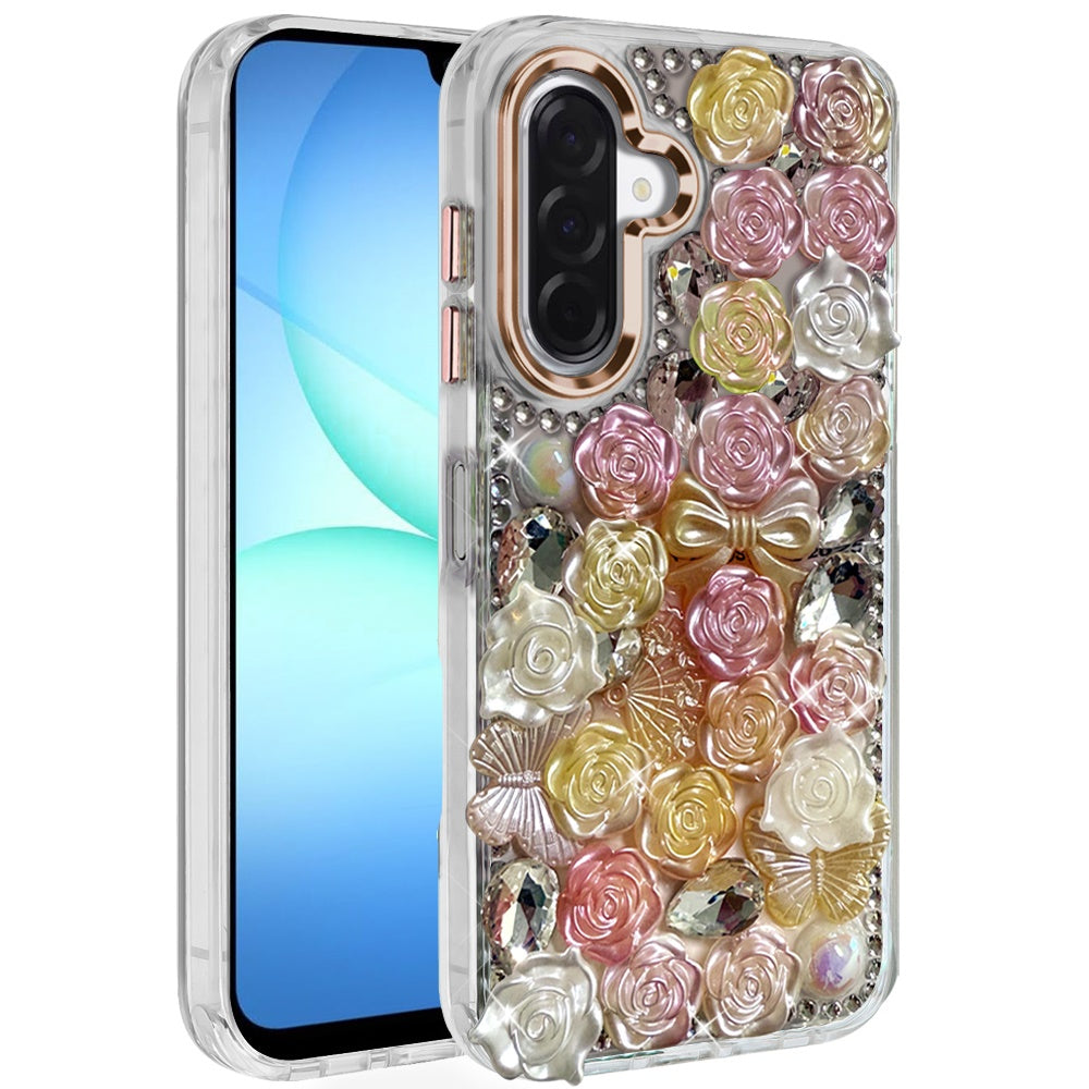 For Apple iPhone 17E /16E Muti-Color Floral Fashion Bling Crystal 3D Full Diamonds Stones Sparkle Rhinestone Glitter Hybrid Case Cover