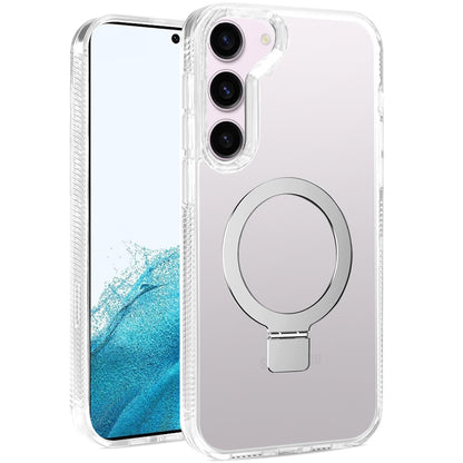 For Samsung Galaxy S22 5G Transparent Magnetic Ring Circle Stand with MagSafe Compatible Hybrid Dotted Edged Hard PC Shockproof Case Cover