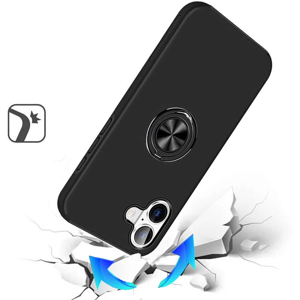 For Apple iPhone 17 Hybrid 360 Degree Rotatable Metal Invisible Ring Stand Holder Slim Fit Magnetic Car Mount Shockproof Case Cover