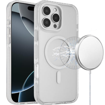 For Apple iPhone 17 Pro Max Transparent Hybrid with Color-Matched Magnetic Circle, Rubber TPU Frame Hard PC Shockproof Case Cover White