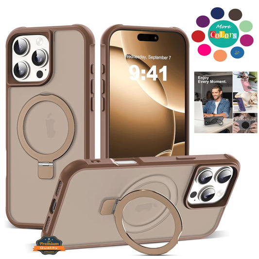 For Apple iPhone 17 AIR Translucent Matte Finish, MagSafe Compatible, Built-in Ring Stand, Shockproof Protective Back Case Cover