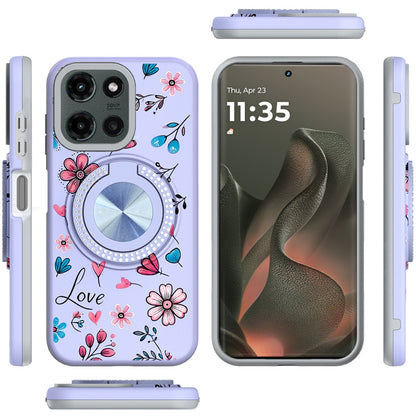 For Motorola Edge 2025 Pattern Design Hybrid with Invisible Ring Stand & Magnetic Back, Shockproof Protective Grip Case Cover