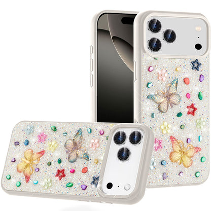 For Apple iPhone 17 Pro Max (6.9") Diamond Butterfly 3D Glitter Bling Design, Slim Hybrid Sparkle Protective Cover TPU for Women Girls Case Cover
