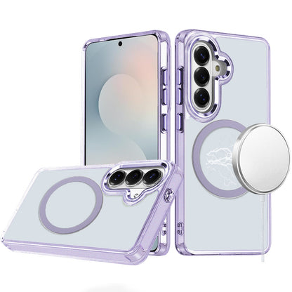 For Samsung Galaxy S25 FE /S25 Fan Edition Transparent Back Hybrid Case - Magnetic Circle, Color Frame, Metal Buttons, MagSafe Compatible Case Cover