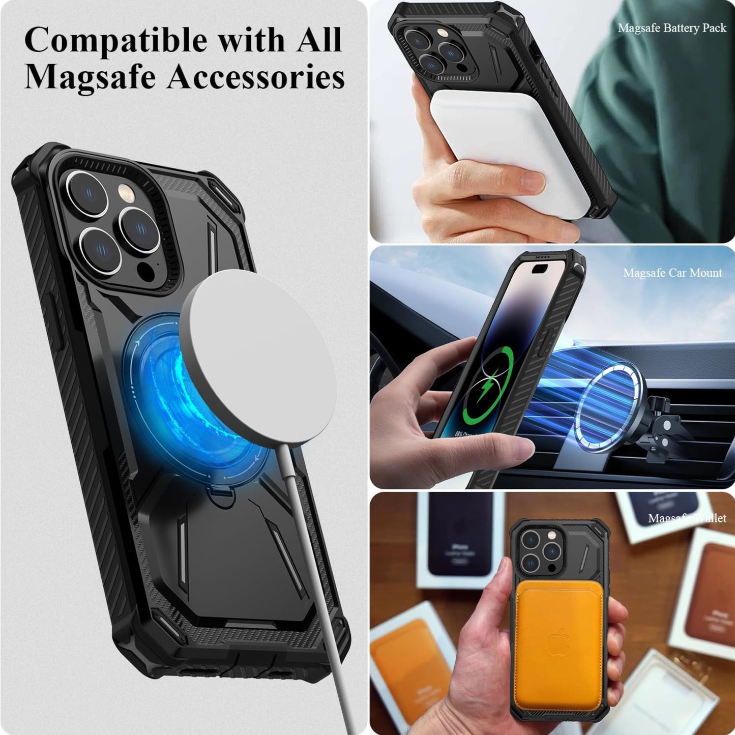 For Apple iPhone 15 (6.1") Hybrid Bumper Invisible Stand Compatible with Magsafe 360° Ring Kickstand Shockproof  Phone Case Cover