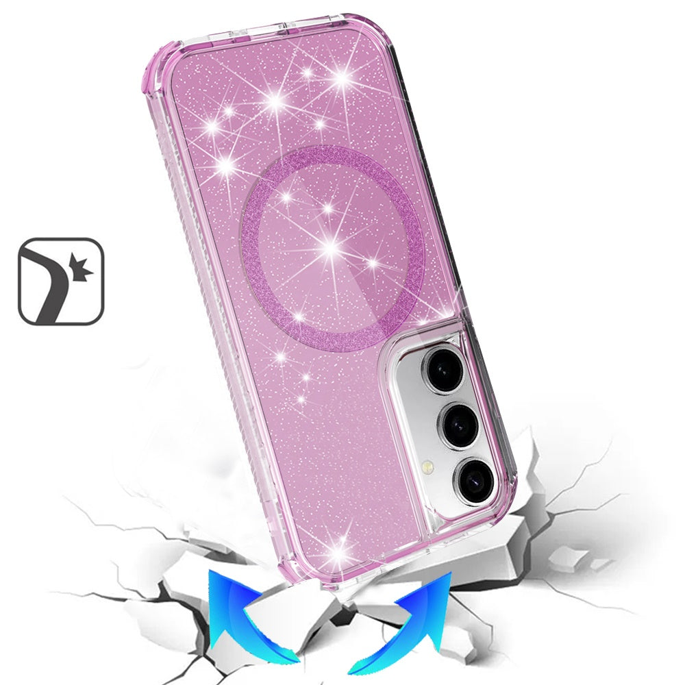 For Samsung Galaxy S25 Ultra Magnetic Circle Compatible with Magsafe, Bling Glitter Sparkle 3-in-1 Hybrid Shockproof TPU Bumper Case Cover