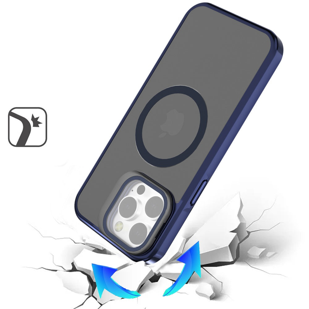 For Apple iPhone 16 Plus (6.7") Tough HQ Hybrid Case with Aluminum Frame Camera Stand, Compatible with MagSafe, Translucent Matte Shockproof Case Cover