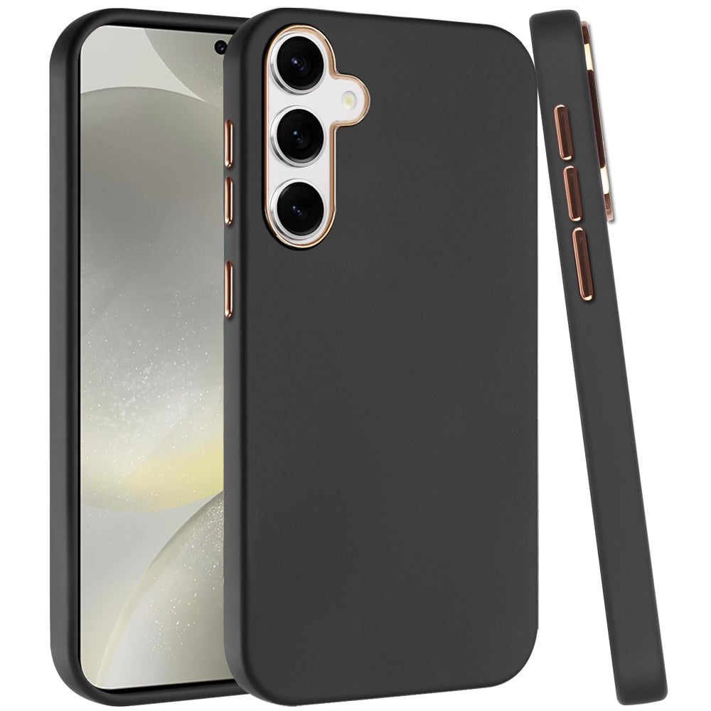 For Samsung Galaxy S25 Ultra Slim Classic Hybrid Around Rubber Gummy Gel Slick Hard PC Silicone TPU Chromed Button Case Cover