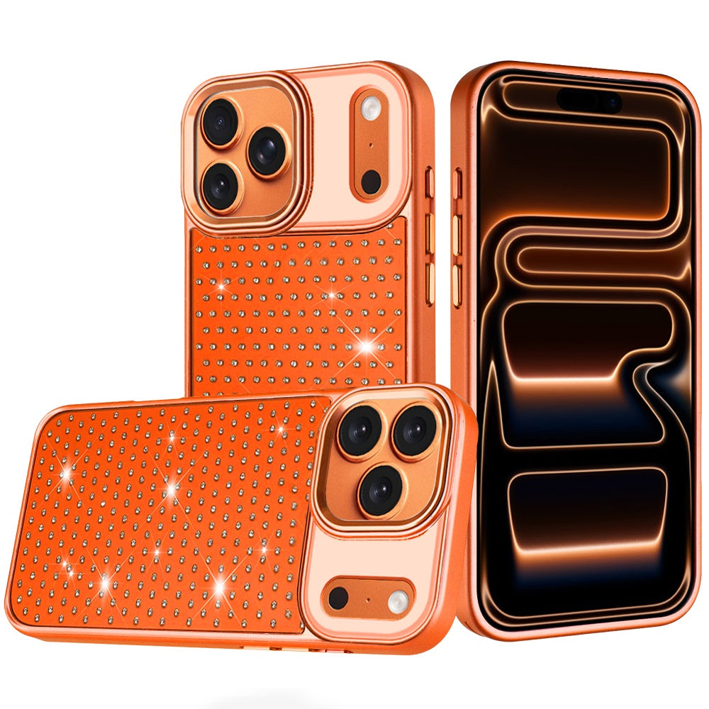 Phone Case for Apple iPhone 17 Pro Max (6.9") Luxury Diamond Bling Sparkle Chrome Metallic Edge Shockproof Durable Protective Stylish Premium Hybrid Design Cover Cosmic Orange