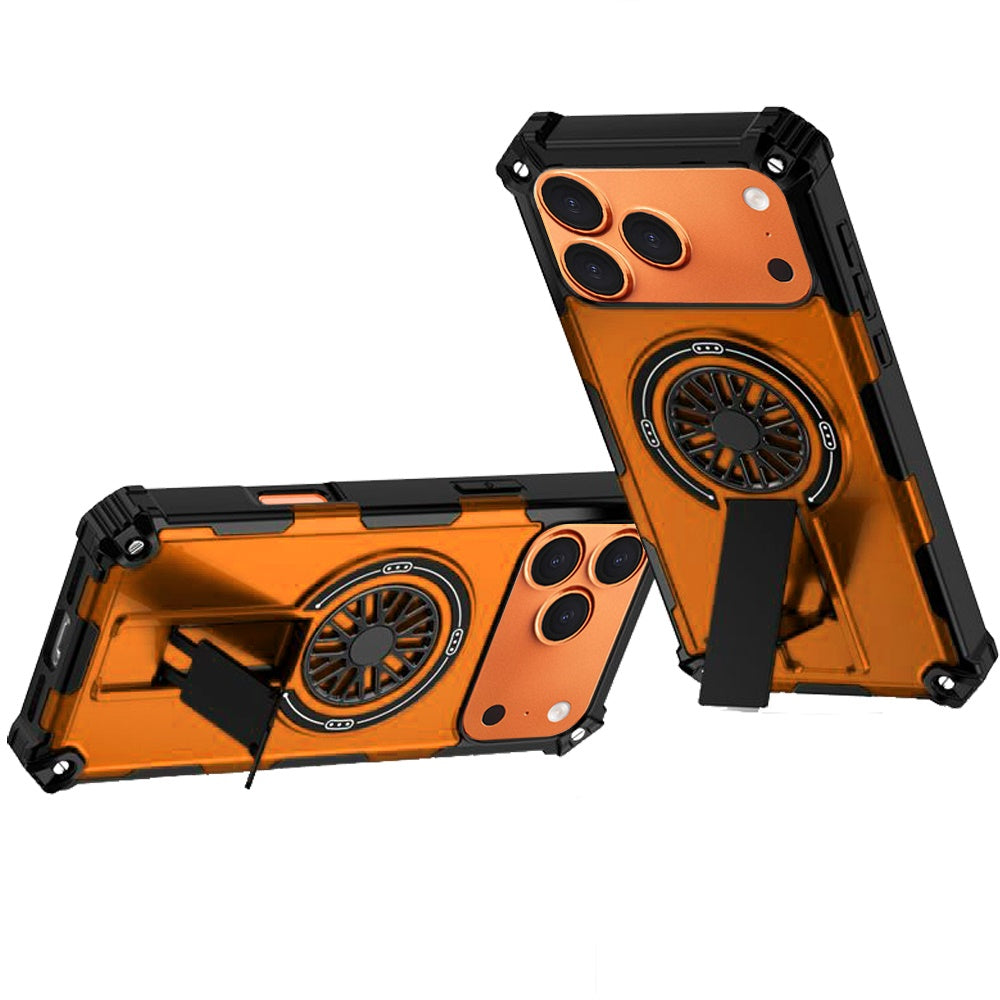 For Apple iPhone 17 Pro Max (6.9") Texture Design Invisible Kickstand Case, MagSafe Compatible Hybrid Shockproof Cover, Car Mount Friendly Case Cover Cosmic Orange