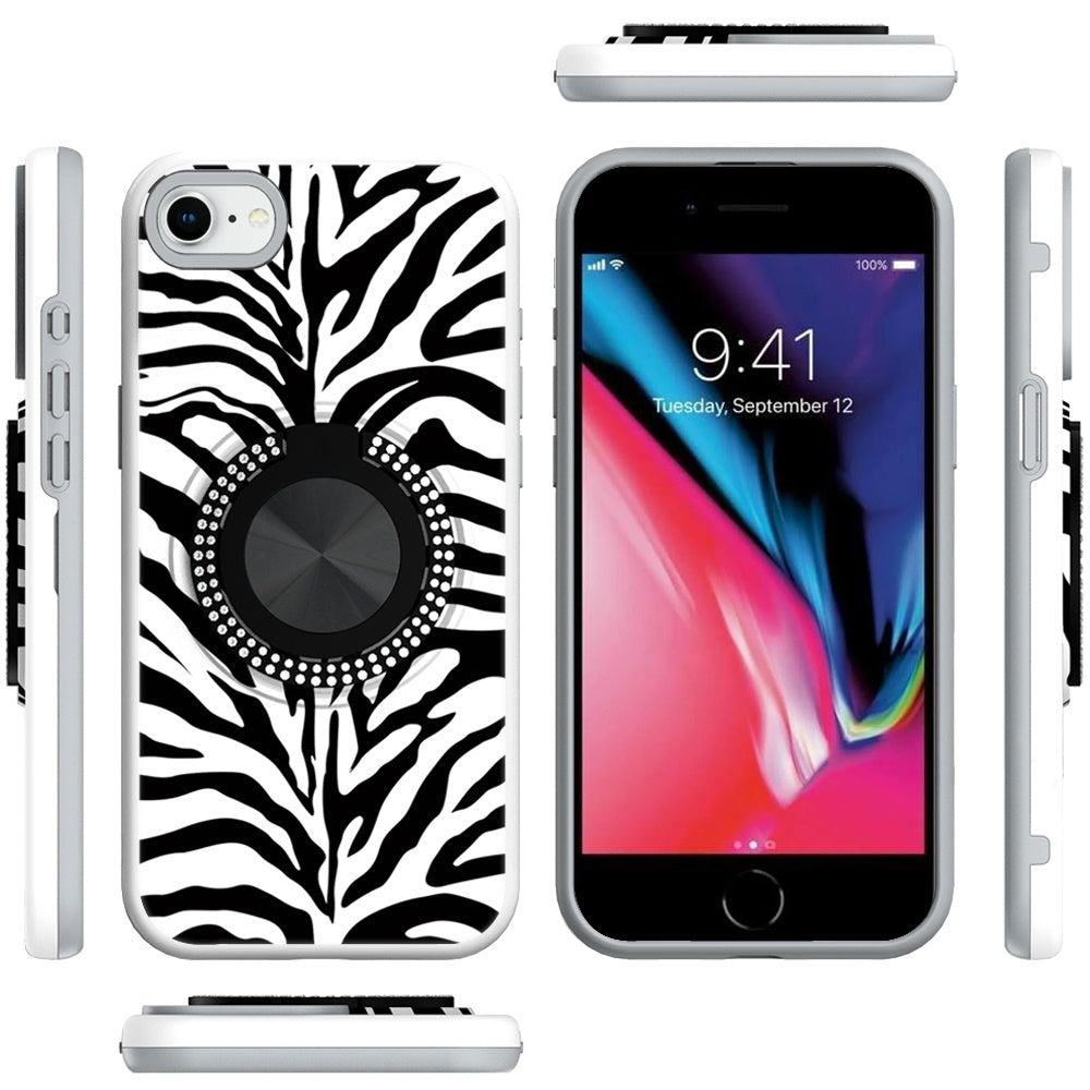 For Apple iPhone SE 3 (2022) SE/8/7 Pattern Design Hybrid with Invisible Ring Stand & Magnetic Back, Shockproof Protective Grip Case Cover
