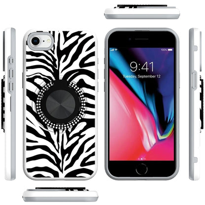 For Apple iPhone SE 3 (2022) SE/8/7 Pattern Design Hybrid with Invisible Ring Stand & Magnetic Back, Shockproof Protective Grip Case Cover