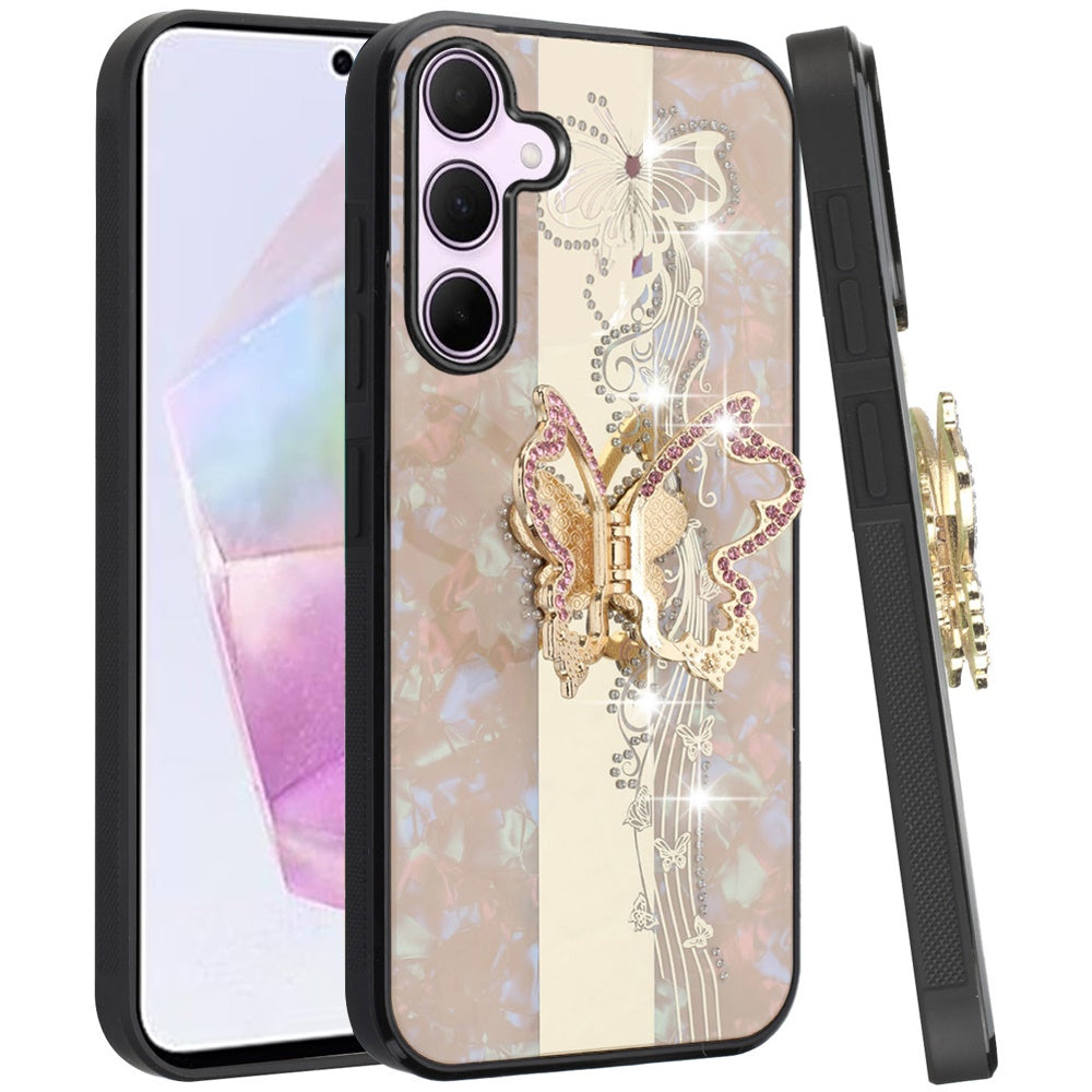For Samsung Galaxy A36 Diamonds 3D Fashion Bling Sparkly Glitter Ornaments Engraving Hybrid with Ring Stand Case Cover