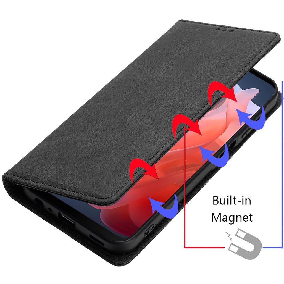 For Samsung Galaxy S26 Ultra Wallet Pouch with Credit Card Holder Flip, Magnetic Closure Vegan Leather and Stand Case Cover Black