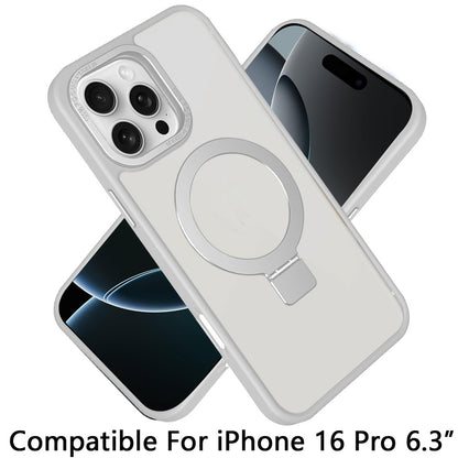For Apple iPhone 16 Pro (6.3") Premium Magnetic Metal Matte Built-in Compatible with MagSafe Stand Hybrid Shock TPU Case Cover