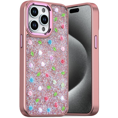 For Apple iPhone 12 Pro Max Floral Design Embedded Glass Diamond Fancy Fashion Glitter Bling Sparkly Hybrid Rugged TPU Bumper Case Cover