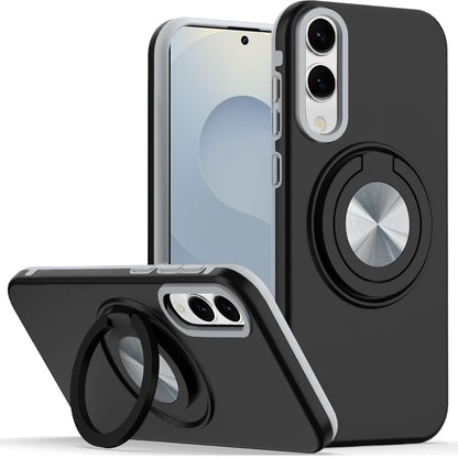 For Samsung Galaxy S25 EDGE Metal Matte Hybrid with Invisible Rotational Ring Stand, Car Mount Friendly, Military Grade Slim Fit Sturdy Case Cover