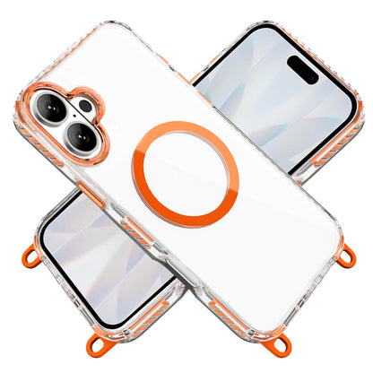 Phone Case for Apple iPhone 17 Transparent Magnetic Lanyard Shockproof Hybrid Clear Grip Durable Camera Protection TPU Anti-Slip Design Cover Cosmic Orange