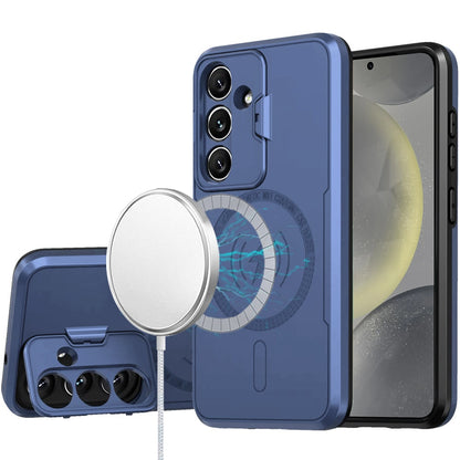 For Samsung Galaxy S25+ /S25 Plus /S24+ Plus Foldable Camera Protector Kickstand with MagSafe Compatible, Dual Layer Hybrid Shockproof Case Cover