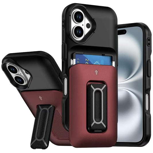 For Apple iPhone 16 (6.1") Wallet Case with 2- Credit Card Holder, Wrist Strap & Kickstand Hybrid Shockproof TPU Case Cover