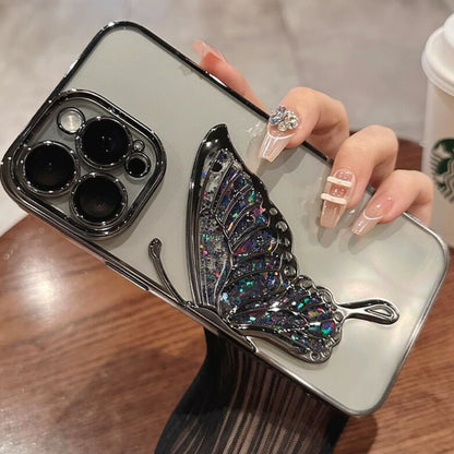 For Samsung Galaxy S25 Ultra Glitter 3D Butterfly Bling Case, Chrome Electroplate Sparkle Liquid Flowing Plating Hybrid Bumper Case Cover