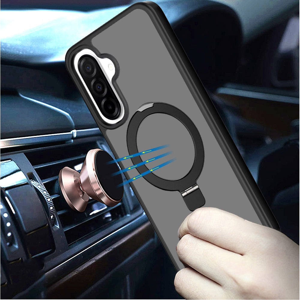 For Samsung Galaxy A37 Magnetic Circle Back with Ring Stand Full Rotation Matte Hybrid Shockproof Case Cover