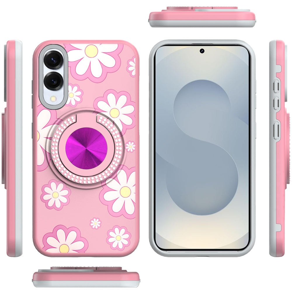 For Samsung Galaxy S25 EDGE Pattern Design Hybrid with Invisible Ring Stand & Magnetic Back, Shockproof Protective Grip Case Cover